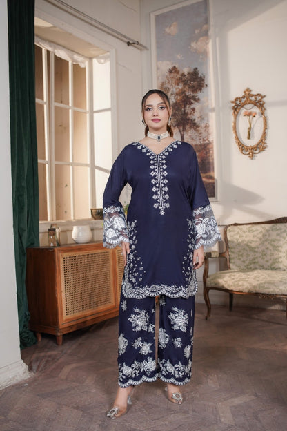 Nazneen Navy ( Embroided stitched 2 Pcs )