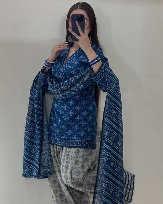 Ajrak Blue (Farshi Shlwar) Digital 3 PCs