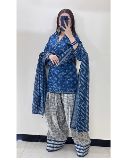 Ajrak Blue (Farshi Shlwar) Digital 3 PCs