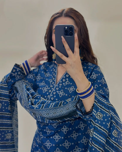 Ajrak Blue (Farshi Shlwar) Digital 3 PCs