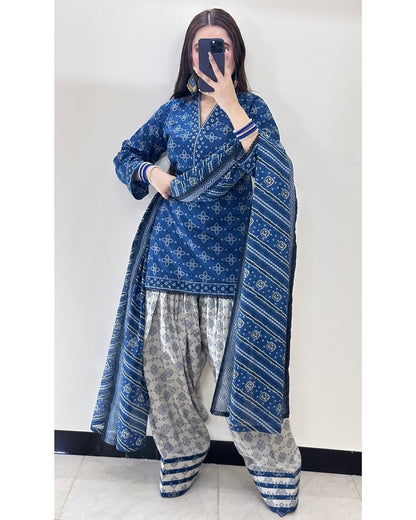 Ajrak Blue (Farshi Shlwar) Digital 3 PCs