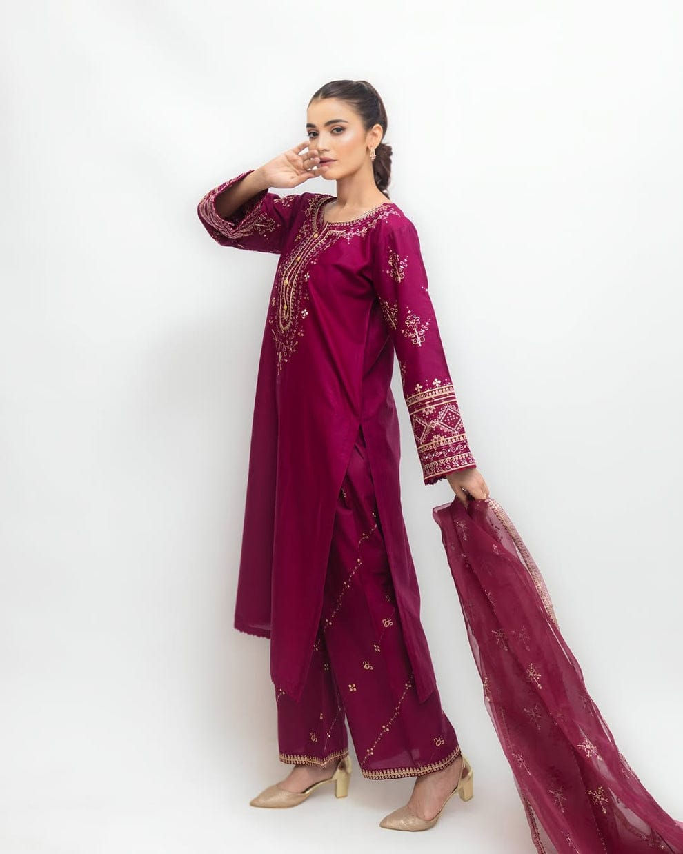 Tea Pink  (Embroided 3 PCs)