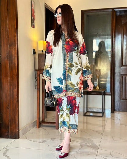 Majestic Rose OffWhite (Digital Printed 2 Pcs)