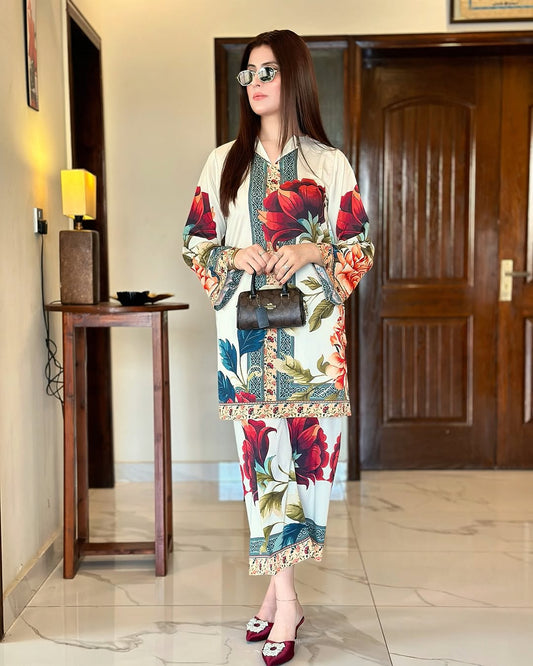 Majestic Rose OffWhite (Digital Printed 2 Pcs)